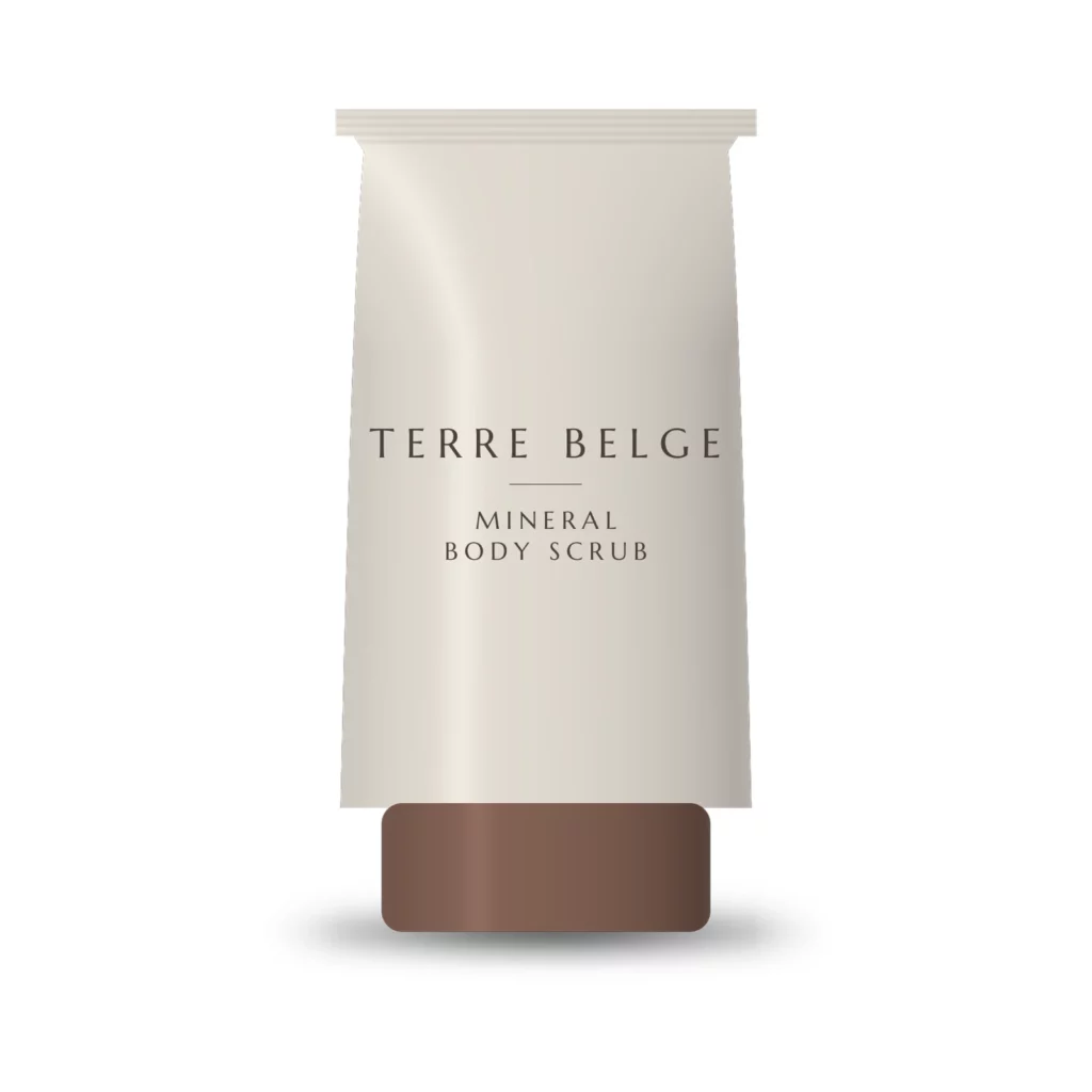 Mineral Body Scrub, lichaamsscrub met rode klei in een tube